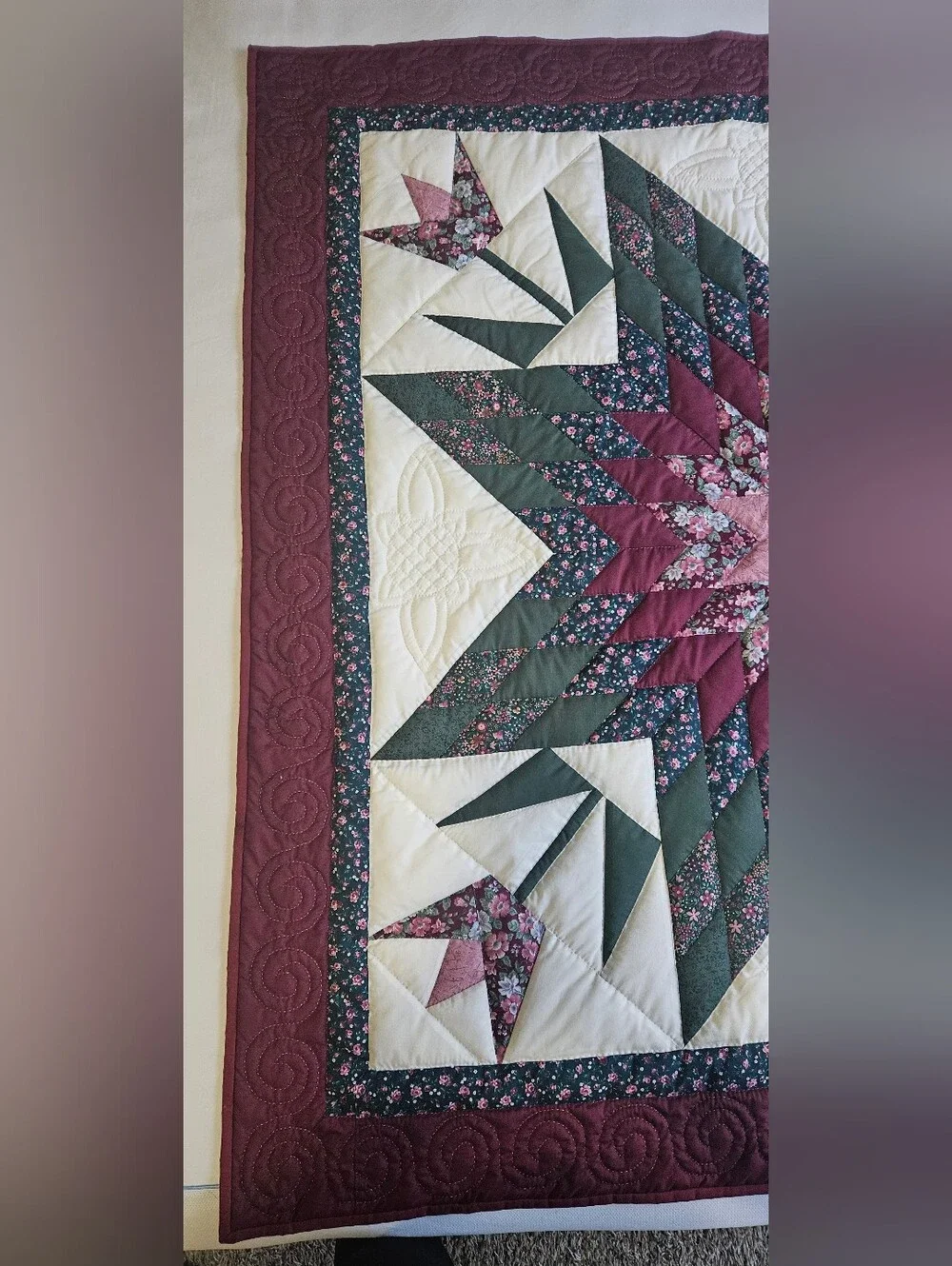 Handmade Lone Star Quilt Star of Beauty Wall Hanging Floral Tulip Quilt 45